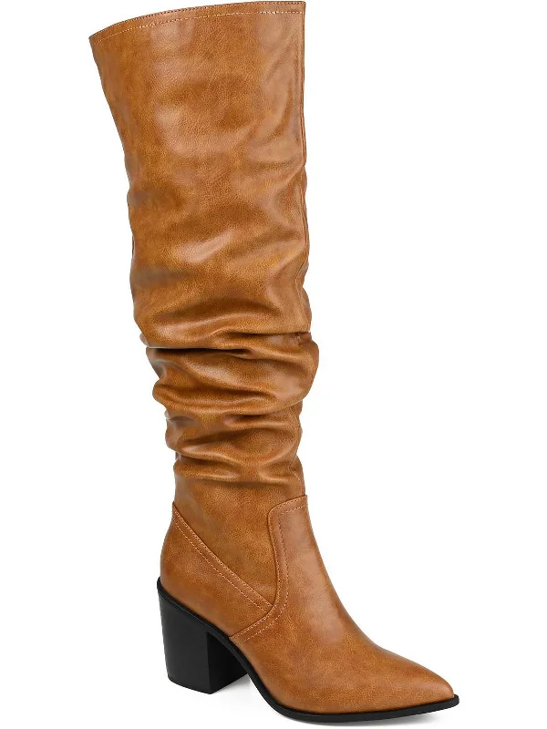 Womens Faux Leather Almond Toe Knee-High Boots Neon - Accent Sneaker Look  
