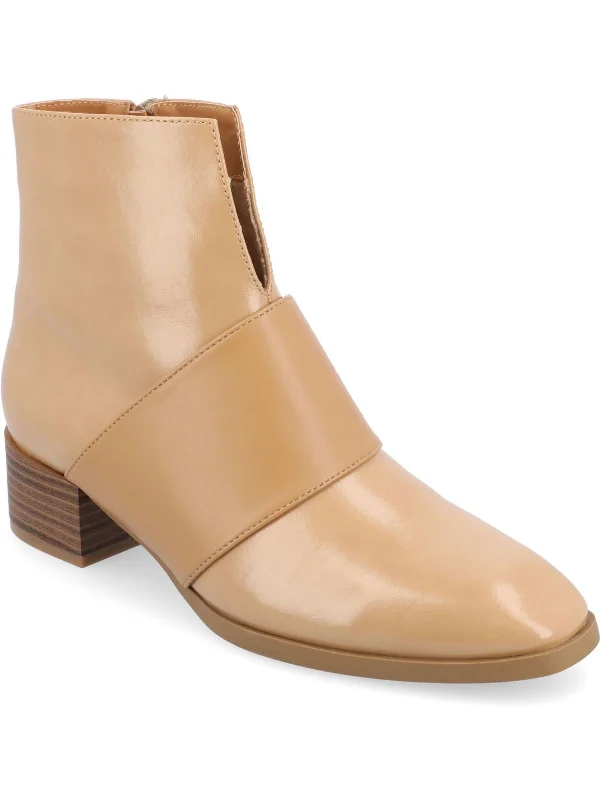 Womens Faux Leather Block Heel Ankle Boots Open - Lacing Derby Look  