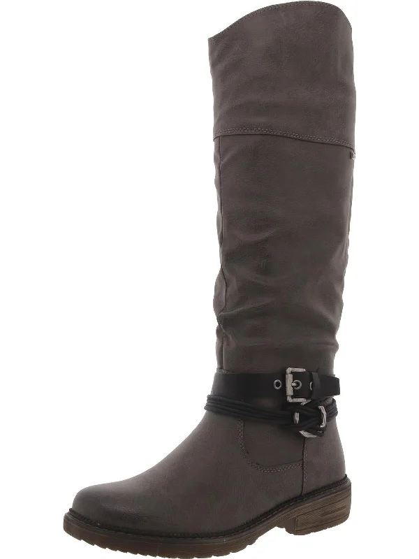 Womens Faux Leather Block Heel Knee-High Boots Smart - Shoe Functionality Style  
