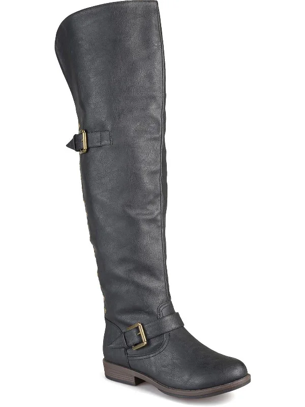 Womens Faux Leather Buckle Over-The-Knee Boots Rubber - Sole Plimsoll Look  
