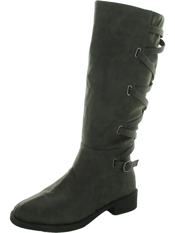 Womens Faux Leather Casual Mid-Calf Boots Striped Shoe Style  