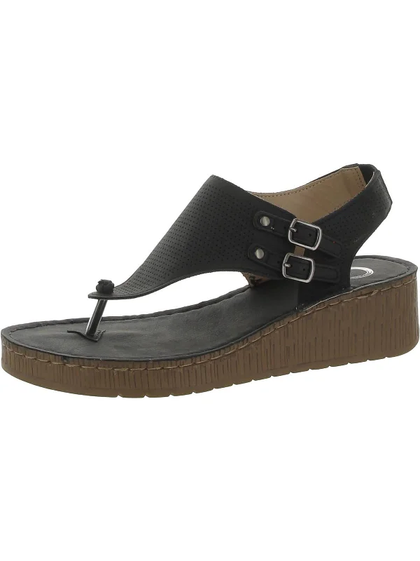 Womens Faux Leather Dressy Thong Sandals Lightweight Tennis Sneaker Look  