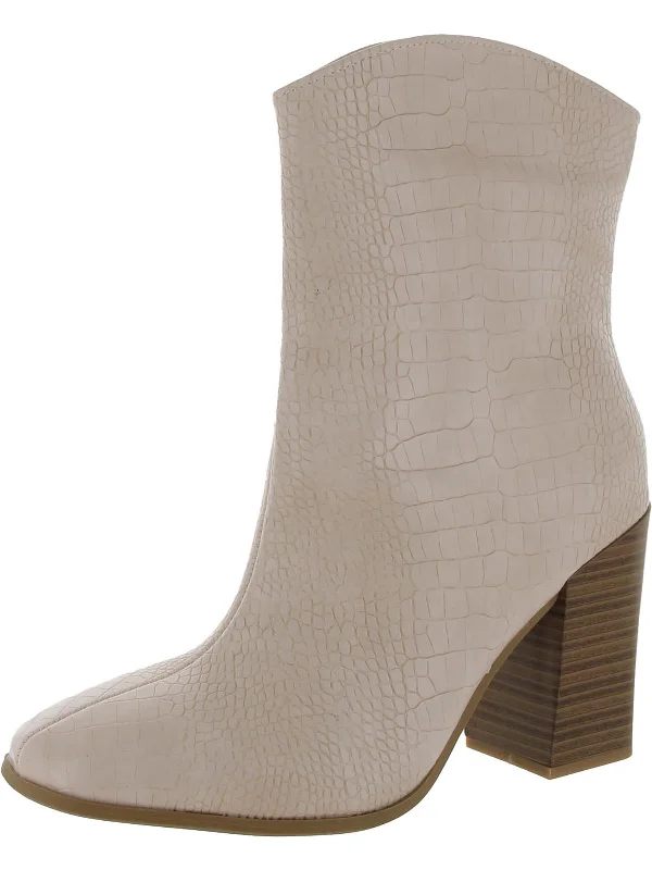 Womens Faux Leather Embossed Ankle Boots Leather Driving Shoe Style  