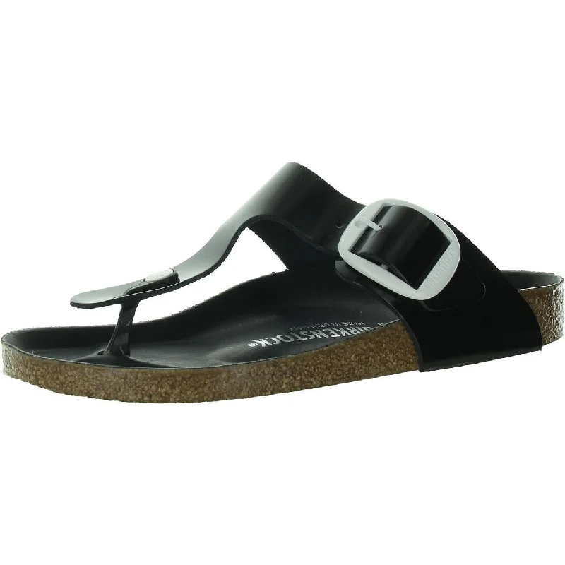 Womens Faux Leather Footbed Thong Sandals Aesthetic  