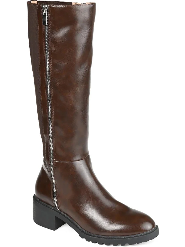 Womens Faux Leather Knee-High Boots British Gentleman Oxford Style  