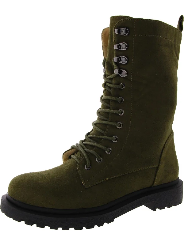 Womens Faux Leather Lace Up Combat & Lace-Up Boots Upcycled Shoe Look  