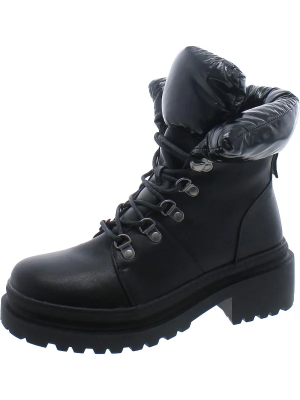Womens Faux Leather Lug Sole Combat & Lace-Up Boots Elastic - Sided Chelsea Look  