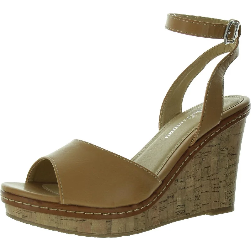 Womens Faux Leather Open Toe Wedge Sandals Strap - Up Sandal Resort Style  
