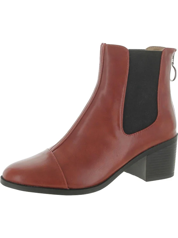 Womens Faux Leather Pull On Ankle Boots Buckle -