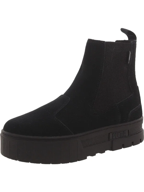 Womens Faux Leather Pull On Chelsea Boots Casual Loafer Style          