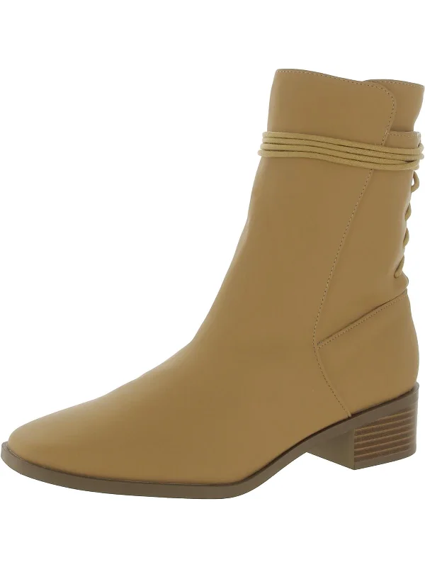 Womens Faux Leather Square Toe Ankle Boots Loose - Fit Slipper Style  