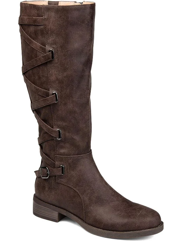 Womens Faux Leather Tall Knee-High Boots Slide Sandal Beach Style  