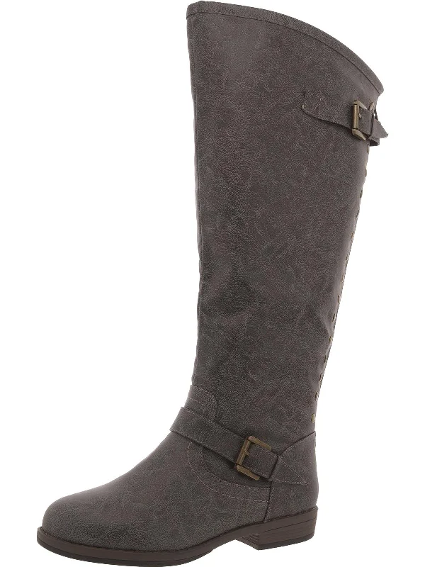 Womens Faux Leather Wide Calf Knee-High Boots Vintage Oxford Appeal 