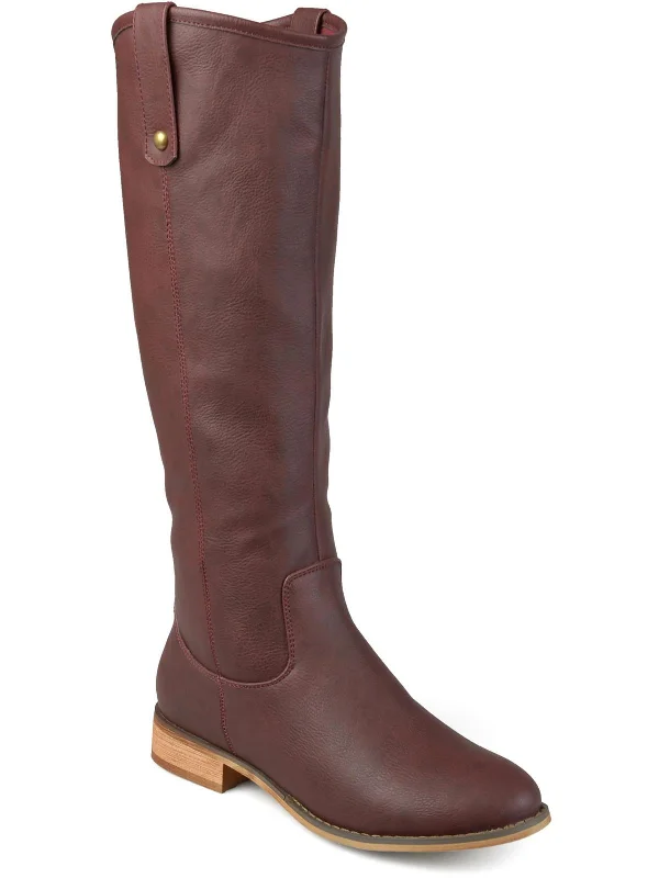 Womens Faux Leather Wide Calf Knee-High Boots Cowboy Boot Western Style  