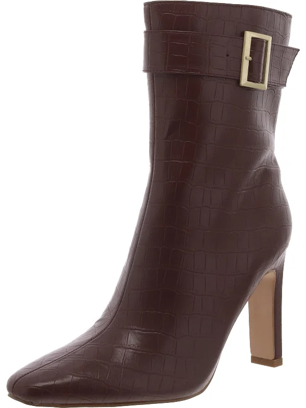 Womens Faux Leather Zipper Mid-Calf Boots Striped Shoe Style  