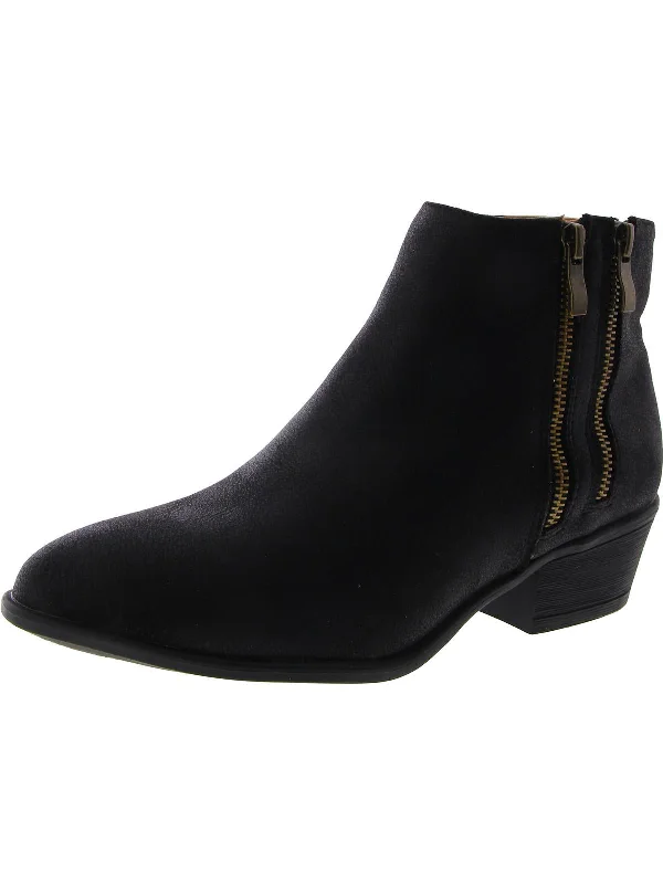 Womens Faux Suede Block Heel Ankle Boots Wingtip Oxford Design 