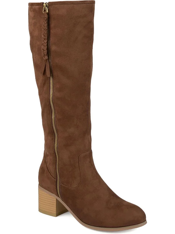Womens Faux Suede Block Heel Knee-High Boots Retro Basketball Sneaker Design  
