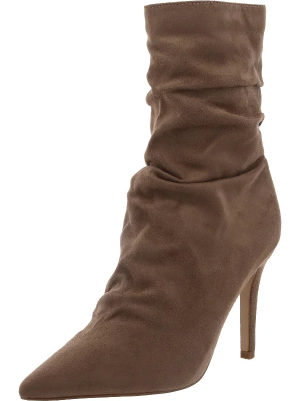 Womens Faux Suede Zipper Mid-Calf Boots Aesthetic  