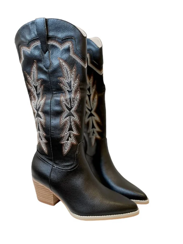Women's Kick The Dust Up Tall Cowboy Boot In Black Leather Driving Shoe Style  