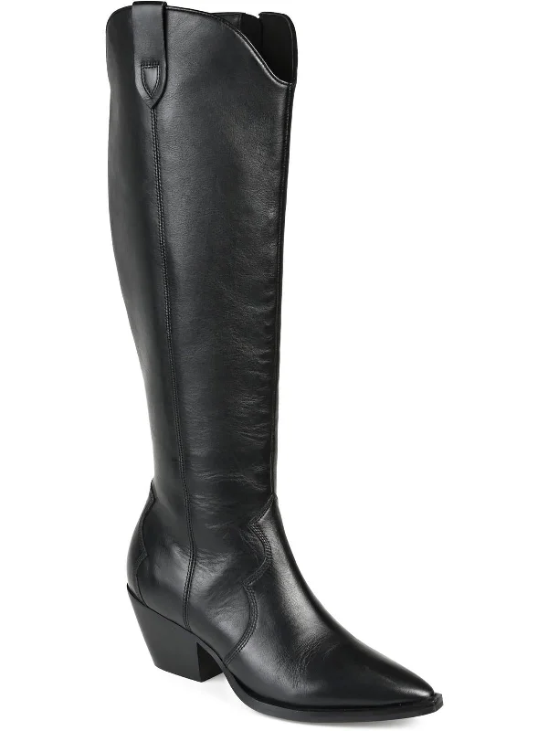 Womens Leather Block Heel Knee-High Boots Victorian - Era Boot Style  