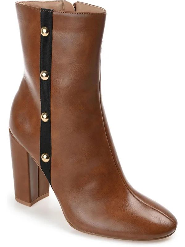 Womens Leather Block Heel Mid-Calf Boots Art Deco - Inspired Shoe Look  