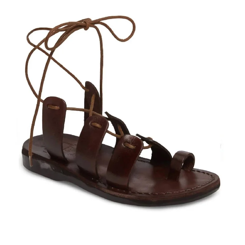 Women's Leather Lace Up Sandal - Deborah In Brown Sustainable Shoe Design  