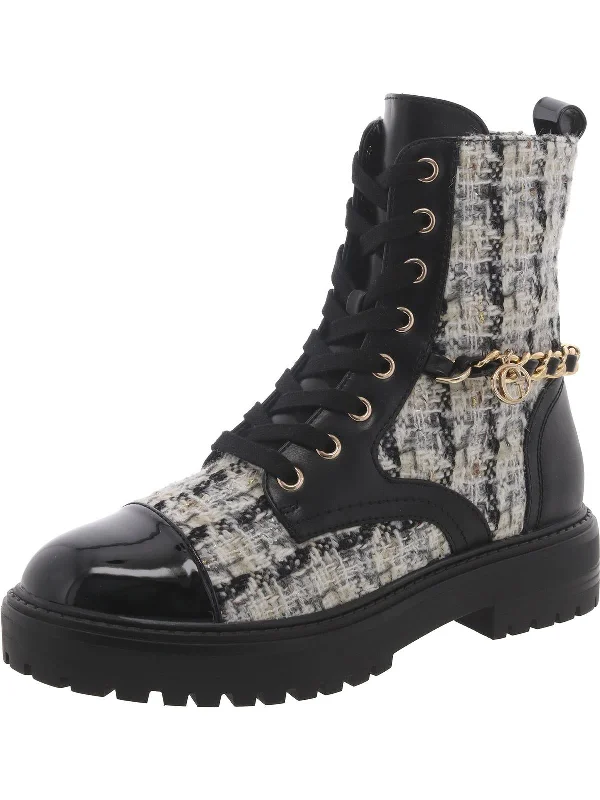 Womens Metallic Zip Up Combat & Lace-Up Boots Two - Tone Shoe Design  