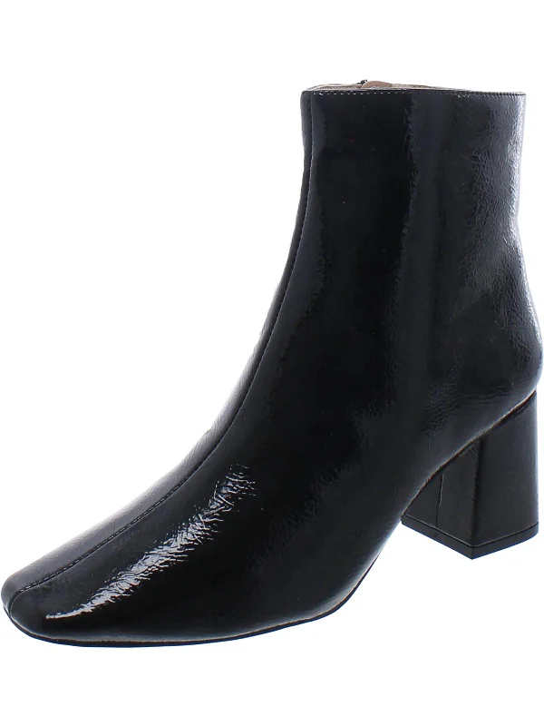Womens Patent Block heel Ankle Boots Athleisure Derby Style  
