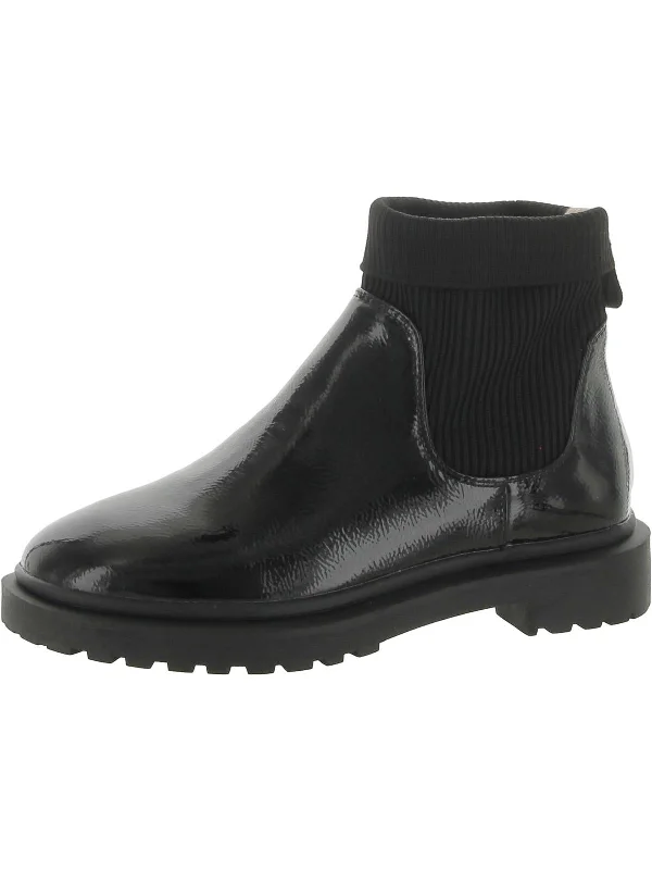 Womens Patent Chelsea Ankle Boots Strap - Up Sandal Resort Style  