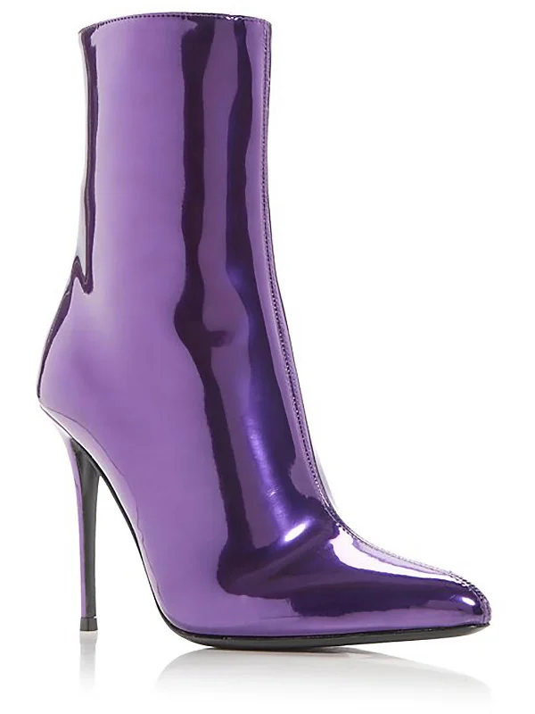 Womens Patent Leather Stilletto Ankle Boots Elastic - Sided Chelsea Look  