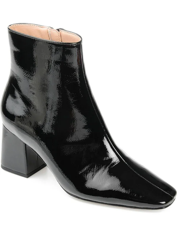 Womens Patent Zipper Ankle Boots Brogue Oxford Aesthetic 