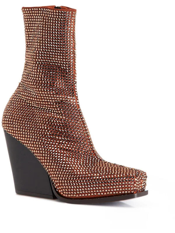 Womens Rhinestones on boot Wedge Ankle Boots Waterproof Hiking Boot Design  