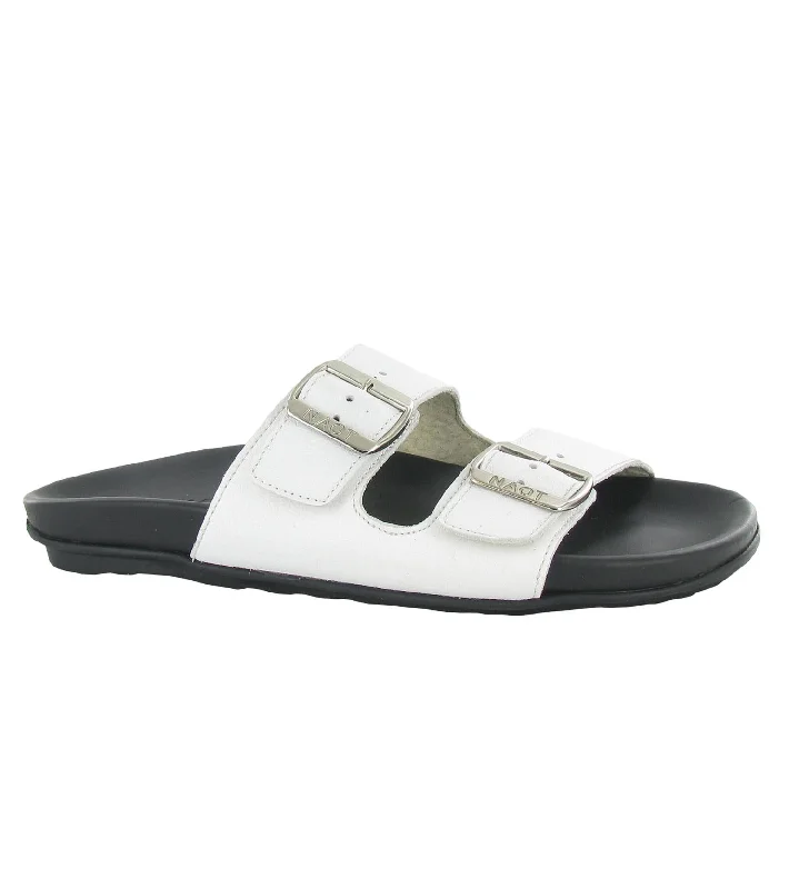 Women's Santo Slide Sandal In Soft White Leather Two - Tone Shoe Design  