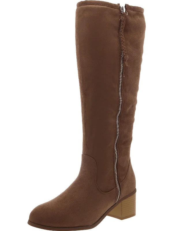 Womens Suede Block Heel Knee-High Boots Leather Driving Shoe Style  