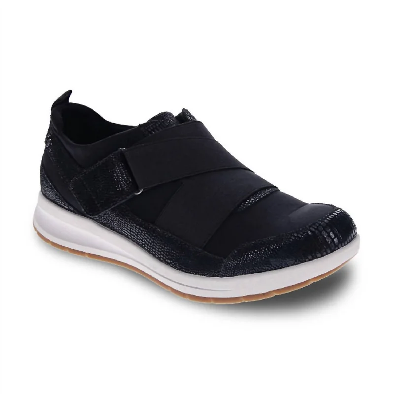 Women's Virginia Adjustable Sneaker - Wide Width In Black Lizard Embroidered Cowboy Boot Design  
