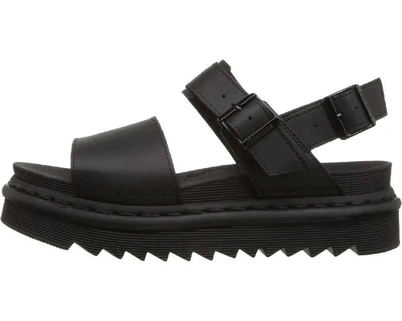 Women's Voss Leather Strap Sandal In Black Hydro Rubber - Sole Plimsoll Look  