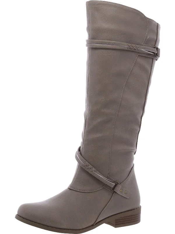 Womens Zip Up Platform Knee-High Boots Desert Boot Utility Style  