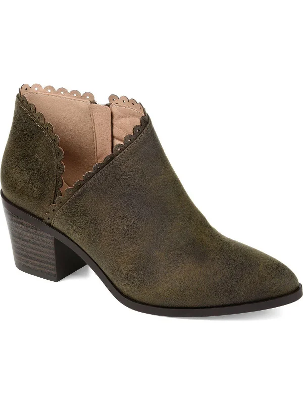 Womens Zipper Block Heel Ankle Boots Patchwork Shoe Aesthetic  