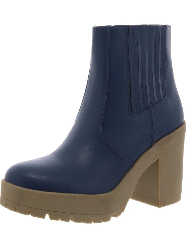 Womens Zipper Platform Ankle Boots Metallic Trim Shoe Design  
