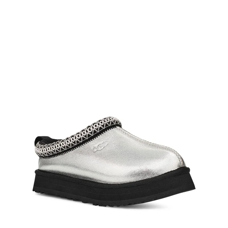 UGG Unisex-Child Tazz Leather Slipper, Silver Metallic