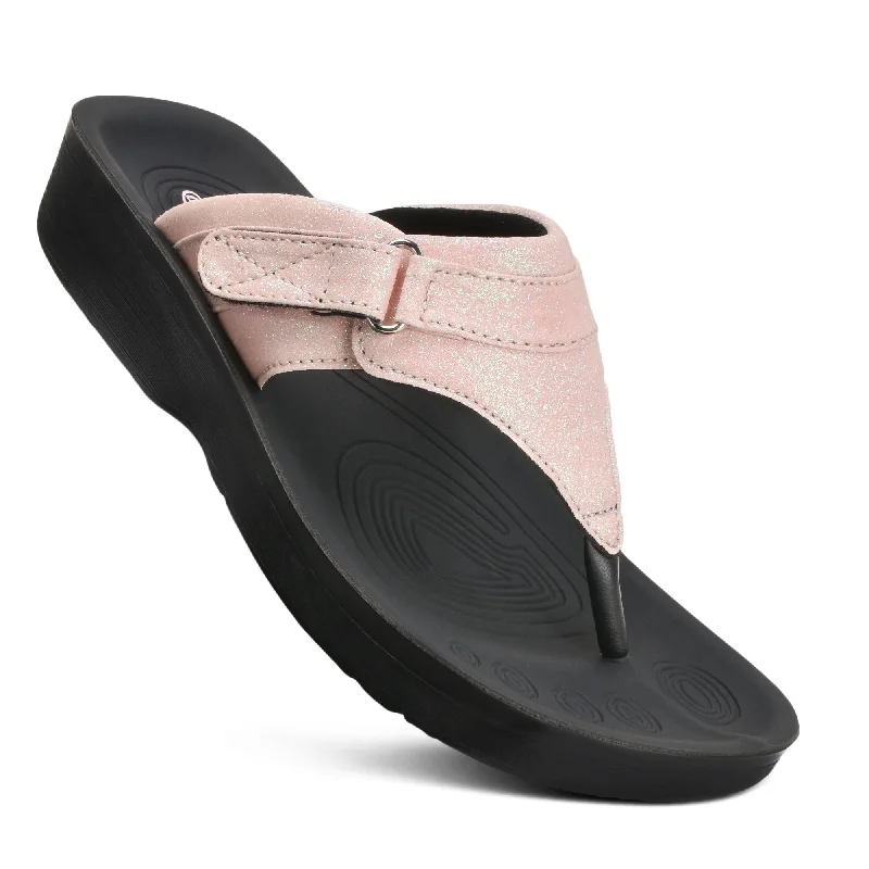 Aerothotic - Glynis Comfortable Casual Thong Women’s Walking Sandals. Rubber - Sole Plimsoll Look  