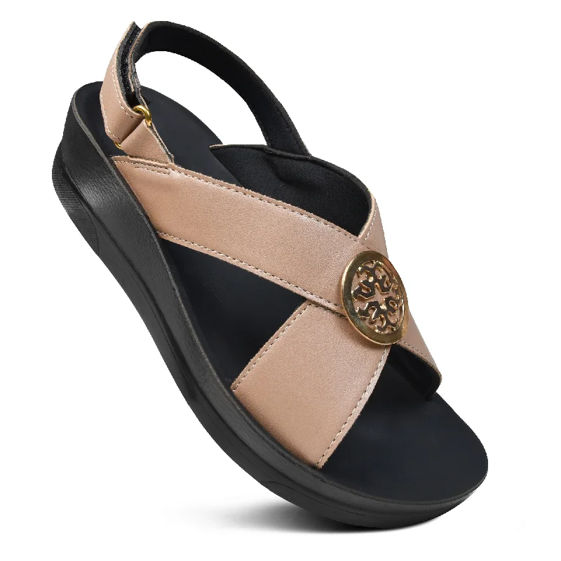 Aerothotic - Merak Back Strap Platform Sandals for Women Zip - Up Boot Style  