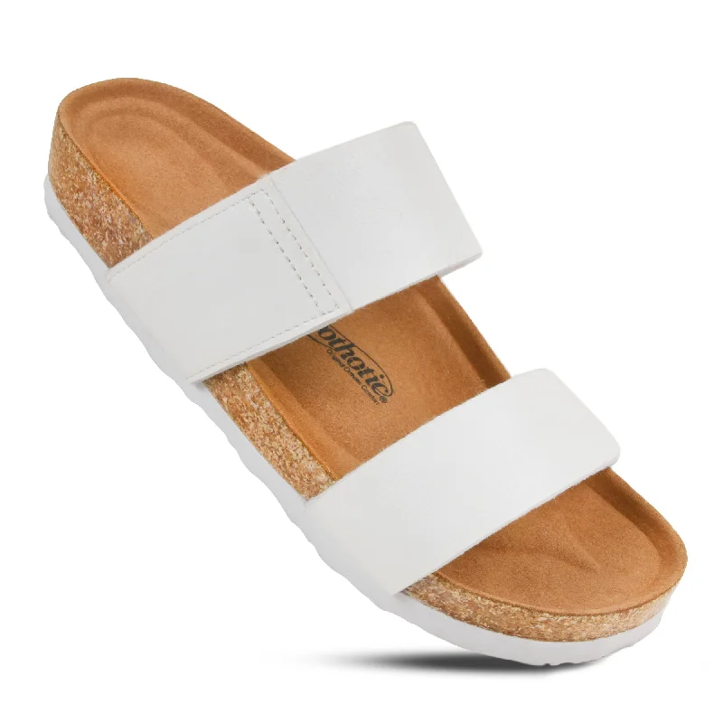 Aerothotic - Zen Cork Footbed Women Summer Slide Sandals Upcycled Shoe Look  