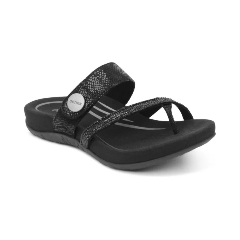 Aetrex Izzy Sparkle Women's Sandals - Black Slide Sandal Beach Style  