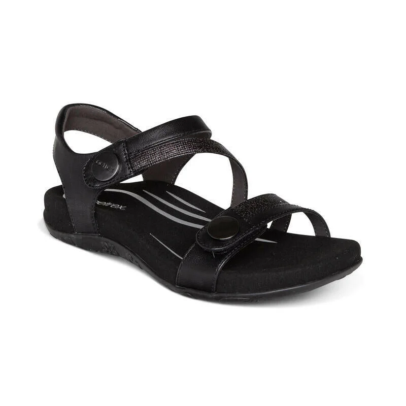 Aetrex Jess - Black Slide Sandal Beach Style  