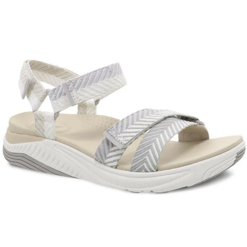 Dansko Racquel - Beige Herringbone Webbing Metallic Trim Shoe Design  