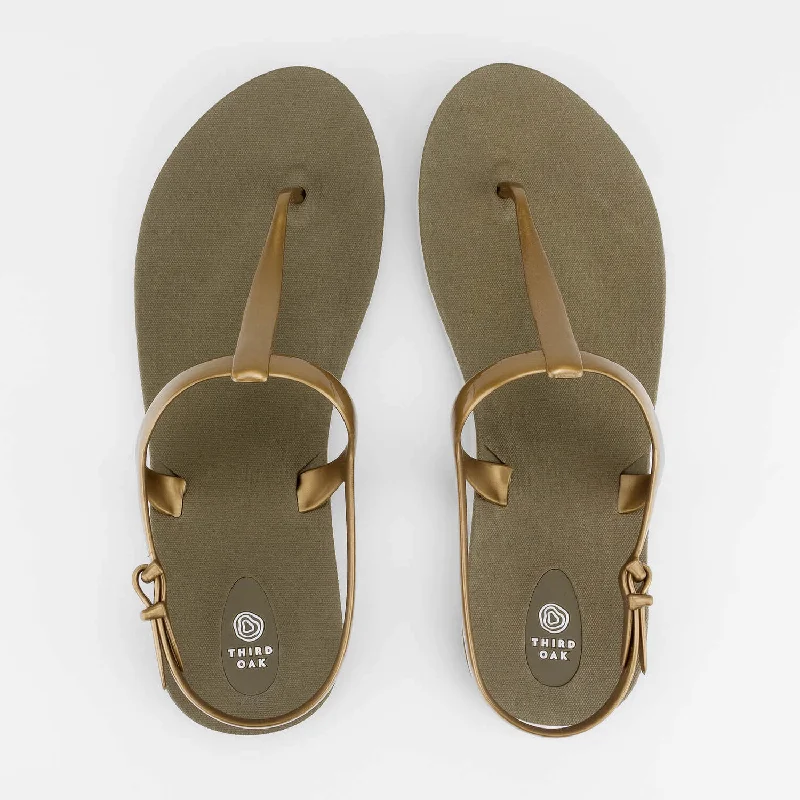 Journey T-Strap Sandals in Moss Gold British Gentleman Oxford Style  