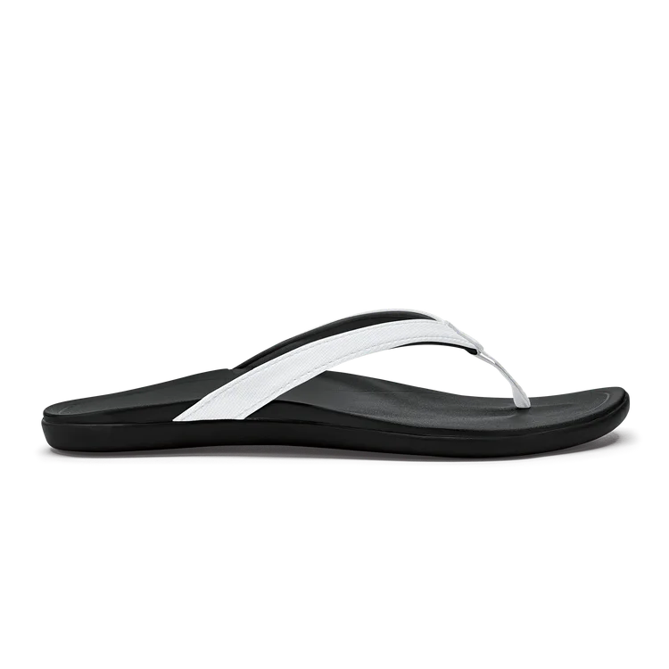 Olukai Ho'Opio Sandal-White/Onyx Retro Plimsoll Style  