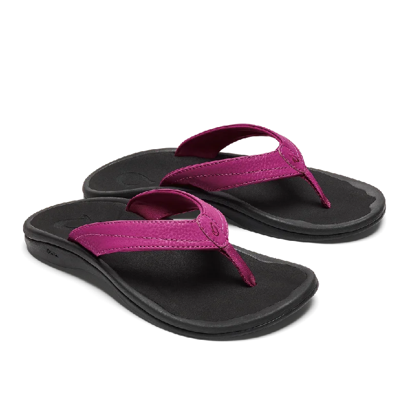 Olukai Ohana Sandal-Orchid Flower/Black Edwardian Shoe Look  